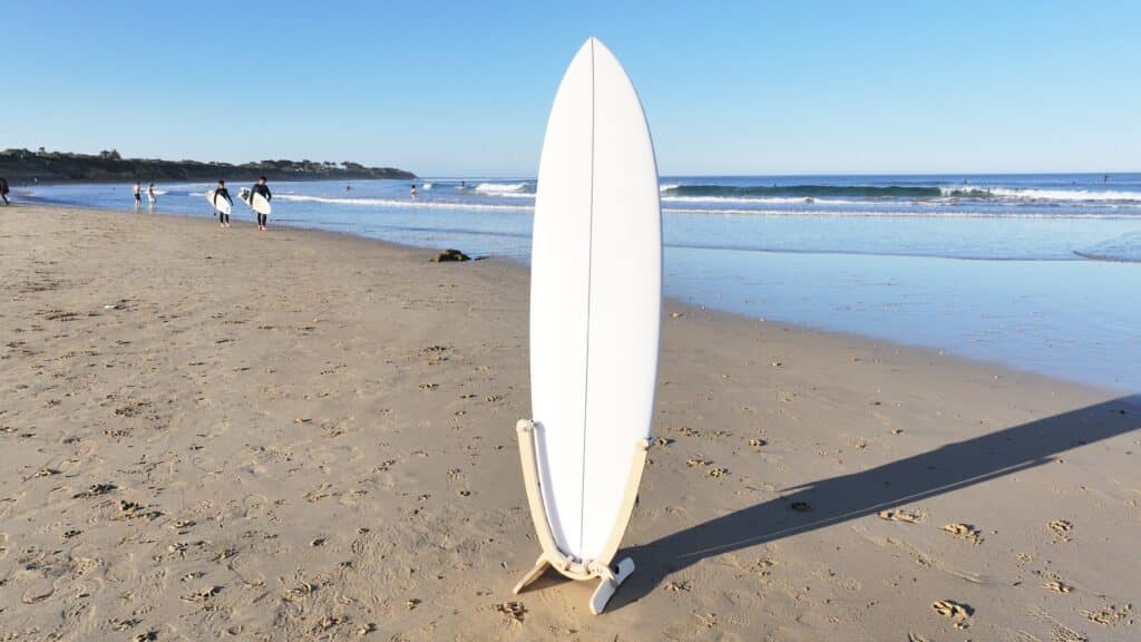 Standing Surfboard Rack with Surfboard Mounted Torquay Beach.