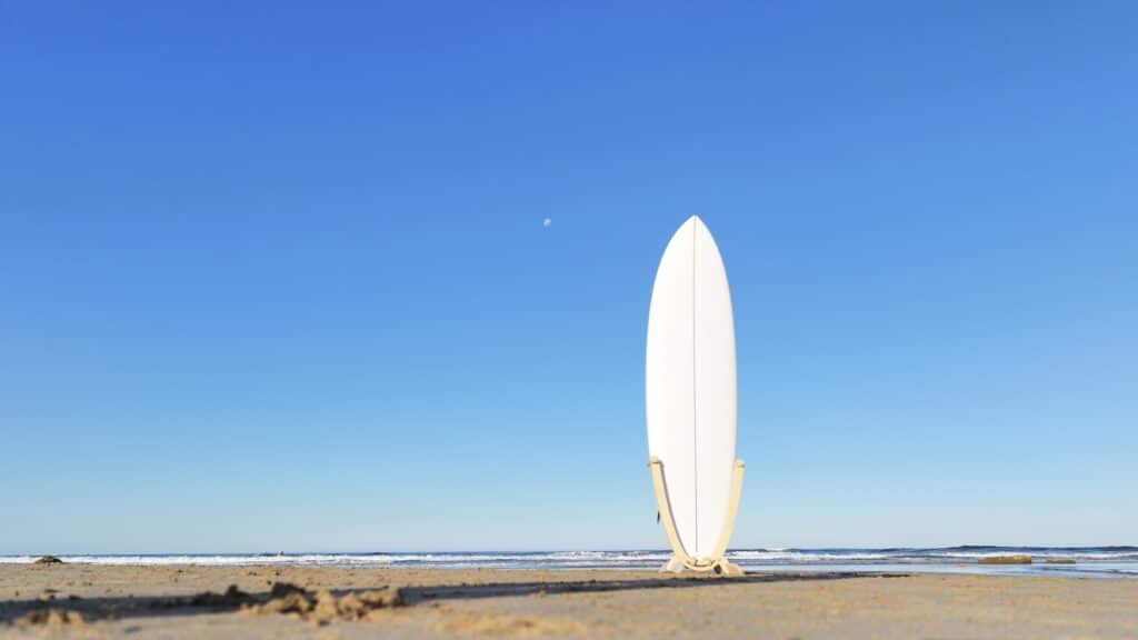 Standing Surfboard Rack with Surfboard Mounted Torquay Beach Moon